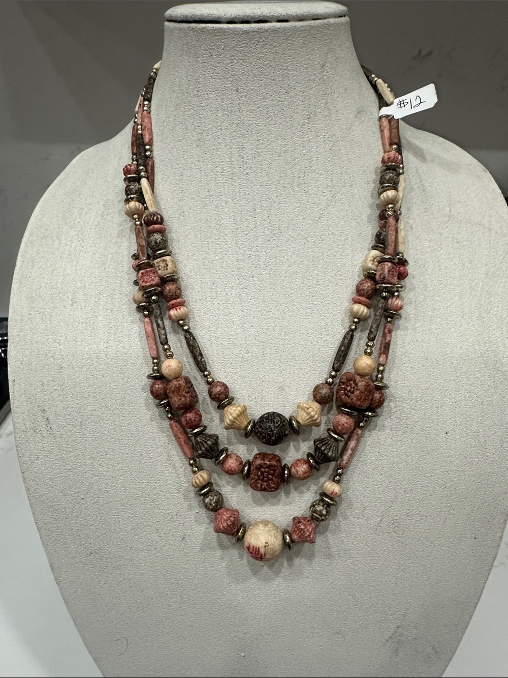 Boho Multi-Strand Pink and Brown Beaded Necklace